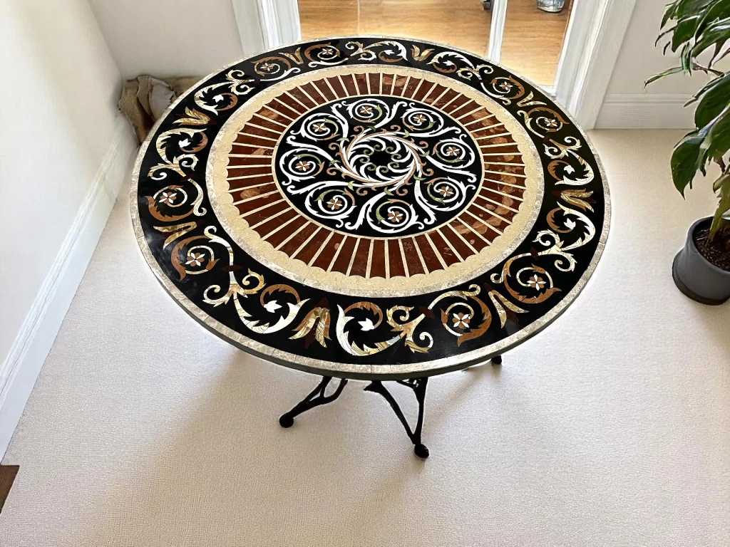 Semi Precious Gemstone Top Antique Round Table 